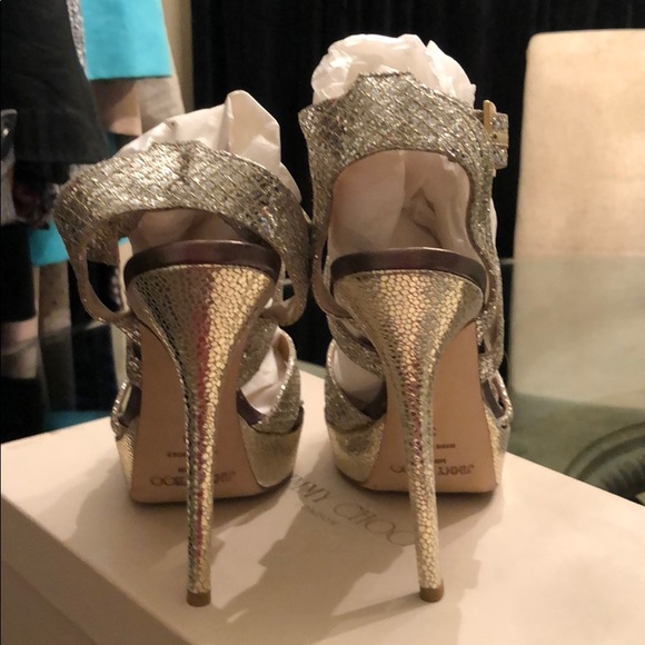 Jimmy Choo Glitter Fabric Champagne VAMP - Picture 4 of 8